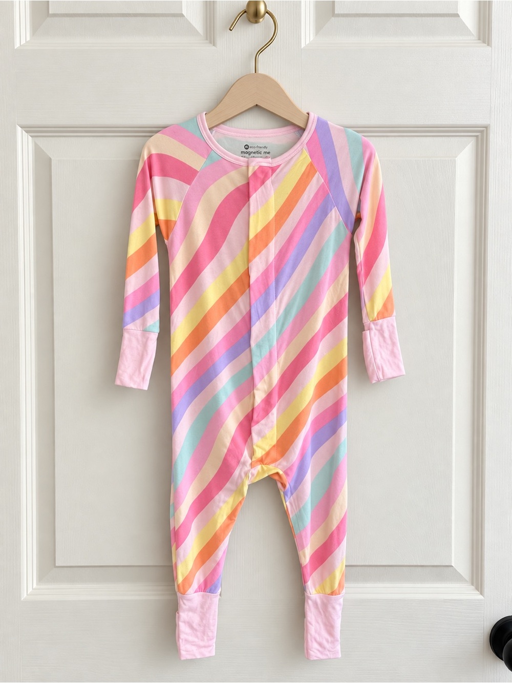 Magnetic Me 12-18M Rainbow Stripe Modal Convertible Footie Pajamas